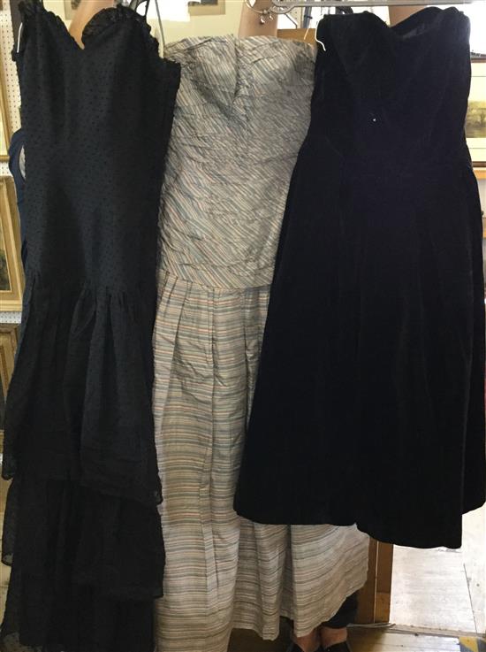 Silk stripe evening dress, black cotton & a velvet evening dress(3)